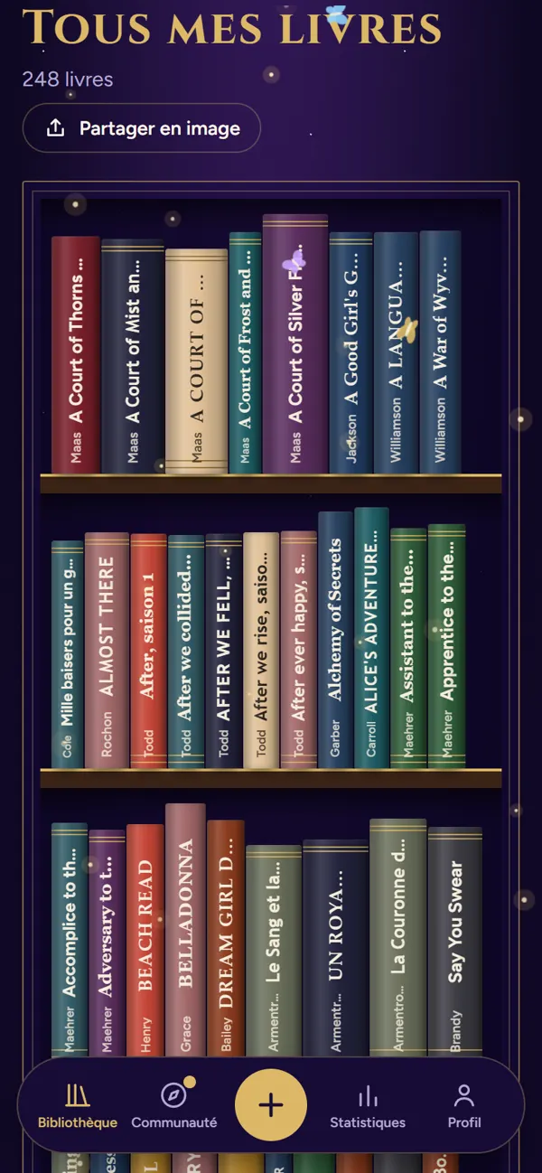 La même bibliothèque en vue tranches, comme une vraie étagère