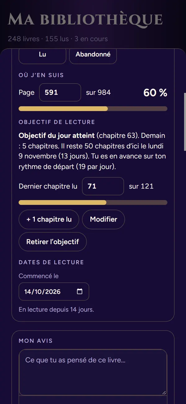 L’avancement et l’objectif de lecture