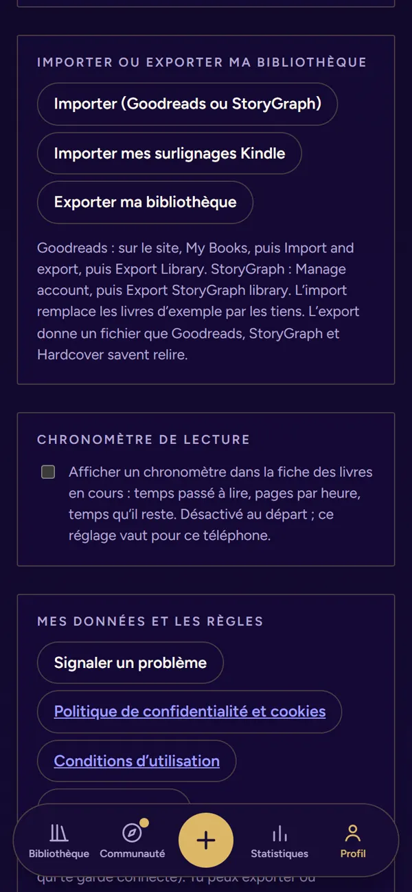Importer ou exporter ma bibliothèque